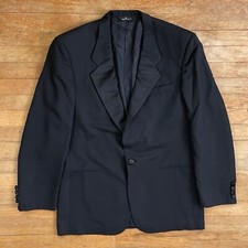 Vintage Mens Tuxedo Blazer Size 42 90s Wool  Satin Black Sport Coat Suit Jacket