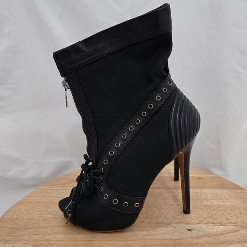 Alexander McQueen Shoes Women's 36 6 Black Leather Eyelet Stiletto Heel Booties - Picture 6 of 16