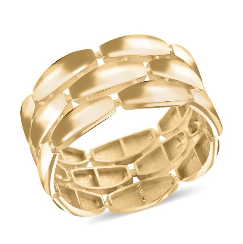 3.65g Anelo Panther Alto Lucido Italian 10K Yellow Gold 3-Lined Petal Ring Sz 8