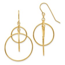 14k Yellow Gold Polished Circles Dangle Earrings 1.88g L-50mm, W-26mm for Mom