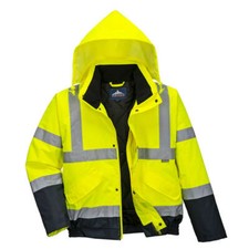 Image of Oxford Weave 300D Class 3 Two Tone Hi Vis Bomber Jacket Yellow / Navy S