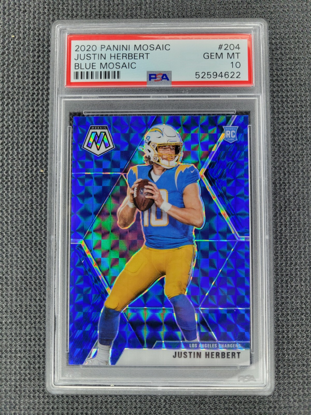 2020 Panini Mosaic JUSTIN HERBERT /99 Blue Mosaic Rookie RC #204 Chargers PSA 10