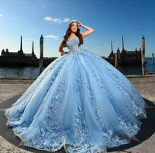 Sky Blue Ball Gown 15 Year Old Quinceanera Dresses With Bow Lace Appliques Sweet