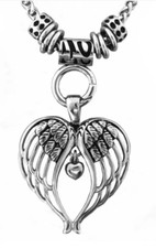 Ladies Angel Wing Heart Pendant Stainless Steel and Foxtail Necklace 79