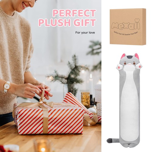 Long Cat Plush Body Pillow 28 Inch Cute Gray Cat Stuffed Animals Soft Plushi - Picture 8 of 8
