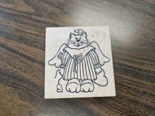 Cat Angel Rubber Stamp Wood Mount Cottage Stamper Kitty Cat Love Cartoon Hearts