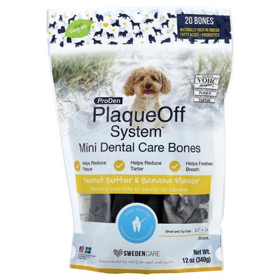 PlaqueOff System , Mini Dental Care Bones, For Small and Toy Dogs, Peanut Butter