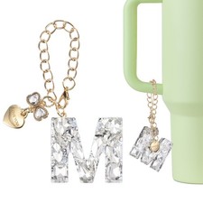 Letter Charm for Stanley Tumbler Cup, Bow Heart Initial m Letter Charm, White