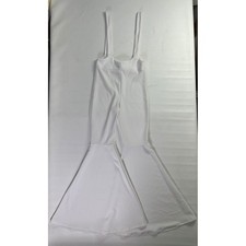 Vintage VAMP SZ S White Suspender Jumpsuit Flare Bell Bottom Pants High Waist