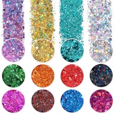 Holographic Chunky Glitter, Set of 12, Licool Craft Glitter for Resin Art Cra...