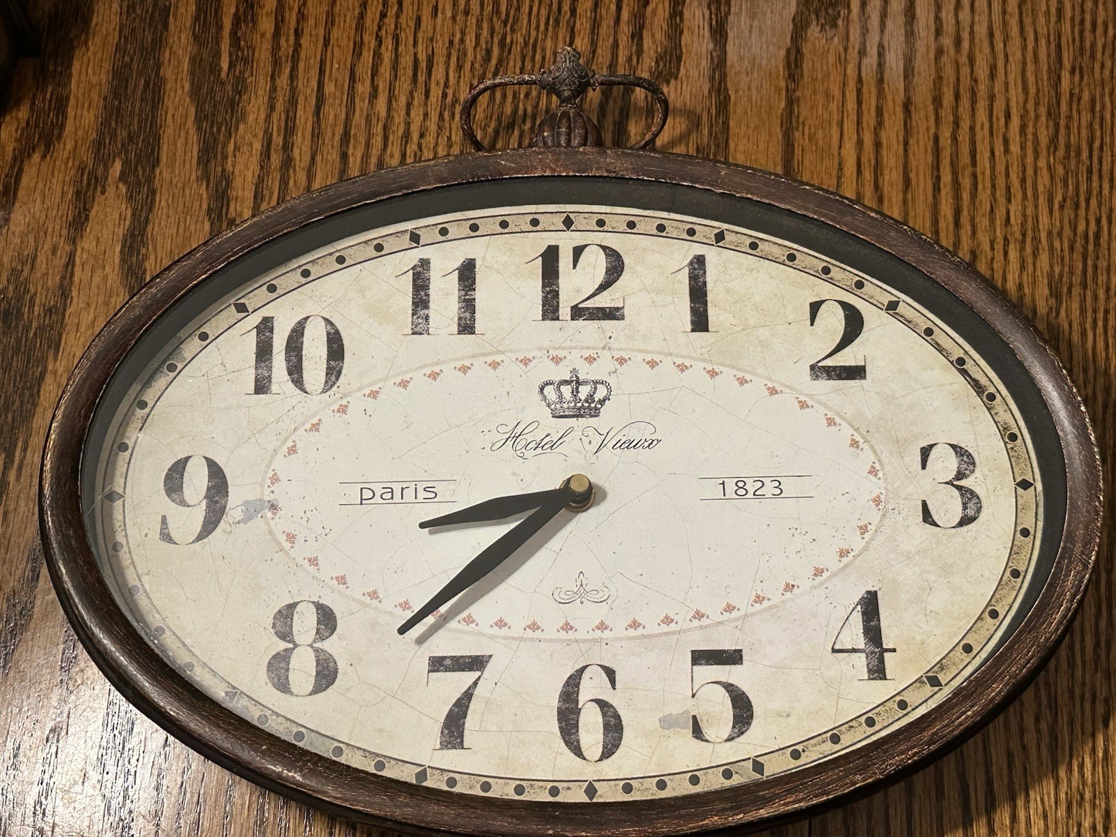 Vintage Oval Wall Clock, 11 3/4", Rustic, Hotel Viewx, Paris, 1823,