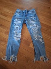 American Eagle Jeans Size 4 Womens Blue Stretch Short Mom Jean Distressed