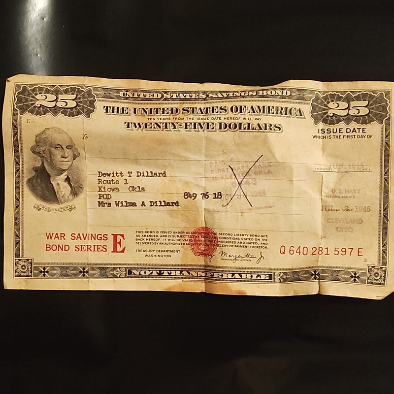 United States $25 War Savings Bond Series E Bond Certificate