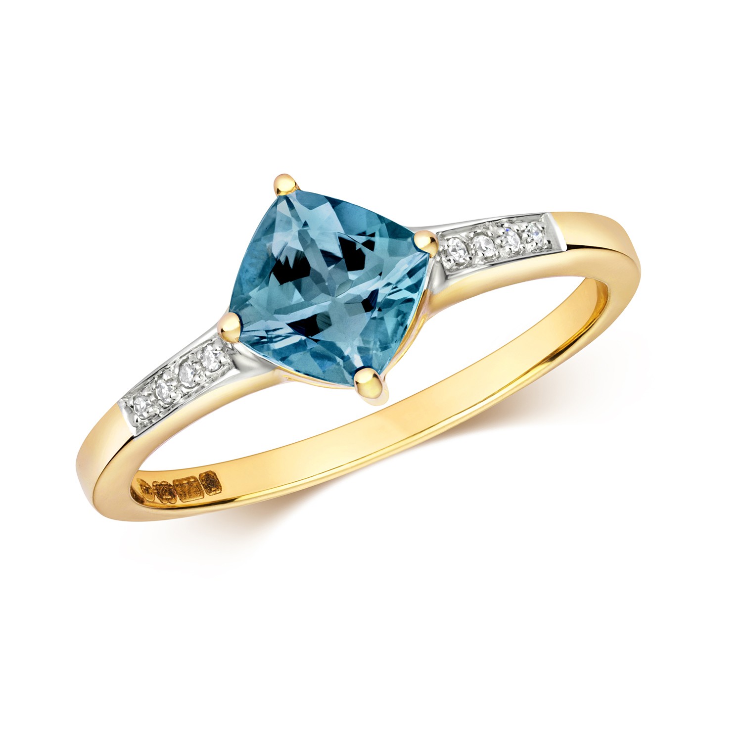 Bague Or Jaune 9k avec Topaze Bleue de Londres et Diamant Style Chic