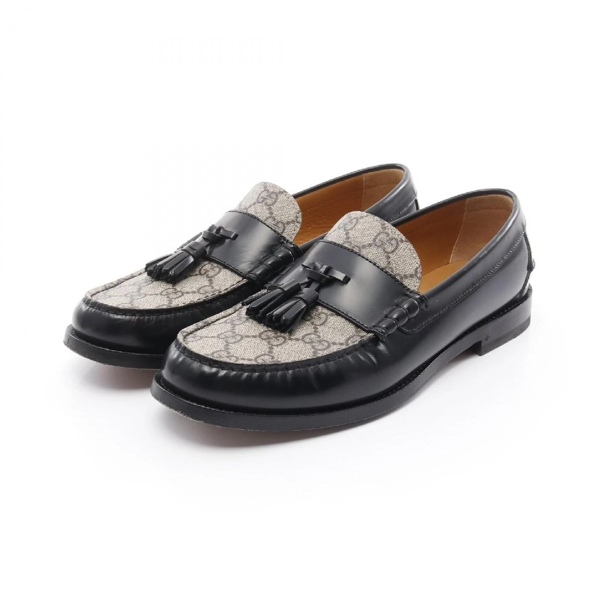 Mocassins Gucci GG Supreme en cuir pompon taille 8,5 chaussures habillées business toile PVC