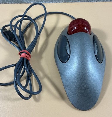 Logitech T-BC21 Trackman Marble Mouse Silver USB Optical Trackball Untested