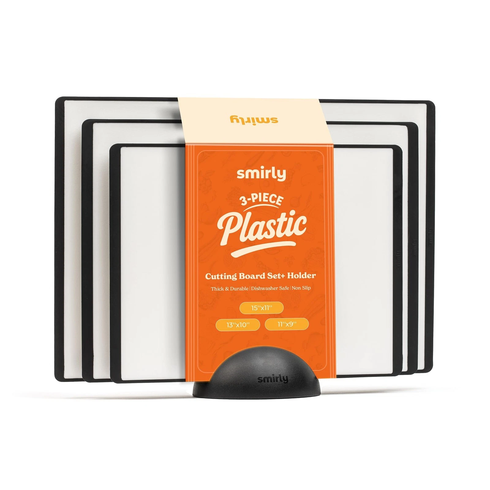 Plastic Cutting Board Set with Holder 3 Pieces, Non-Slip Dishwasher Safe Chop...