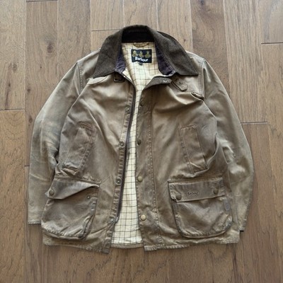 Barbour Bedale Wax Jacket Mens L Brown Waxed Cotton Corduroy Crusty Patina