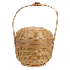  Handwoven Bamboo Mini Basket With Handle And Lid - Small Woven Basket For