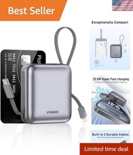 Smart LED Display Power Bank - 10000mAh, 22.5W Fast Charger with Built-in Cables