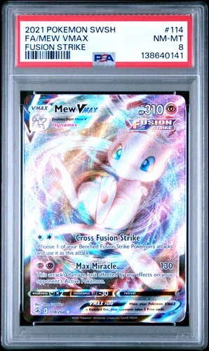 2021 POKEMON SWORD & SHIELD FUSION STRIKE #114 FULL ART/MEW VMAX PSA 8