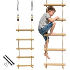 AIYAPLAY Scala di Corda per Arrampicata Bambini con 5 Pioli 1.8m Naturale