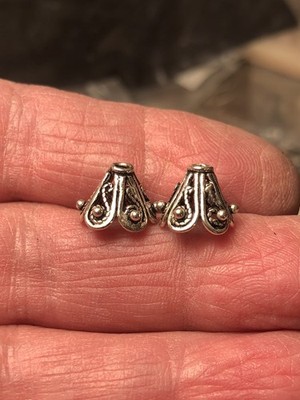 .925 Sterling Silver 10 X 10MM BALI CONE BEADCAPS ORNATE