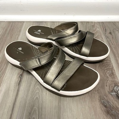 Clarks Sandals Women's 10 Pewter Metallic Sunmaze Coast Slip On Slide