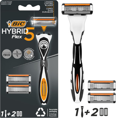BIC Hybrid 5 Flex nachfüllbares Herren Rasierer Set, Griff und Nano-Tech Titanium 5-Bl