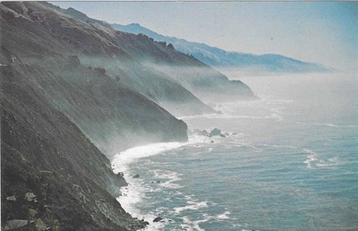 Vintage California Chrome Postcard Misty Trail Along Highway 1 Pacific Coast