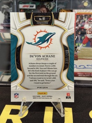 2025 Panini Select De'Von Achane #81 Blue Checkerboard Prizm /249