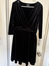 NWT TAHARI Arthur S. Levine ASL Solid Black Velvet Ruched Waist Dress Size 10