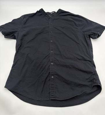 Hollister Muscle Fit Epic Flex Stretch Henley Button Up Shirt Men XL Black.46401
