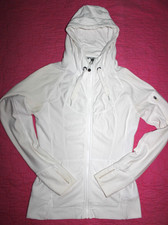 ATHLETA White Cotton Blend Knit Zip Hoodie Thumb Hole Sweatshirt XS Pockets