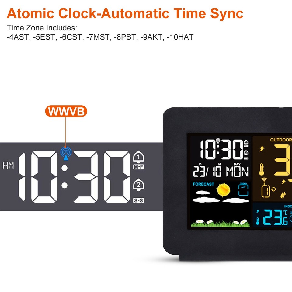 Atomic Projection Alarm Clock w/ Wireless Weather - Temp Humidity ...