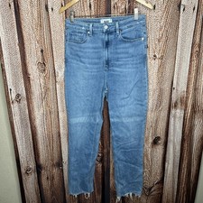 PAIGE Cindy Raw Hem High Rise Light Blue Straight Leg Jeans 30