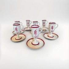 Vintage Cafe Brulot Set Loubat New Orleans Flaming Devil 7 Cups Saucers Marked