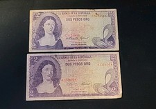 1972 & 1977 COLOMBIA 2 PESOS ORO (LOT OF 2) BANKNOTES - Circulated