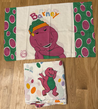 Barney the Dinosaur Twin Flat Sheet  Pillowcase Bibb Company 1992 Vintage