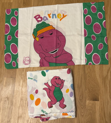 Barney the Dinosaur Twin Flat Sheet & Pillowcase Bibb Company 1992