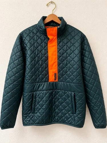 Puma Quilted Dark Green Jacket with Orange Placket - product listing photo