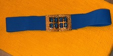 VTG Women's Belt Classic 80's Wide Elastic Cinch Gold Ornate Buckle Lily