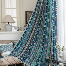 Boho Curtains Geometric Light Filtering Semi-Blackout Window Curtains 63 Inch...
