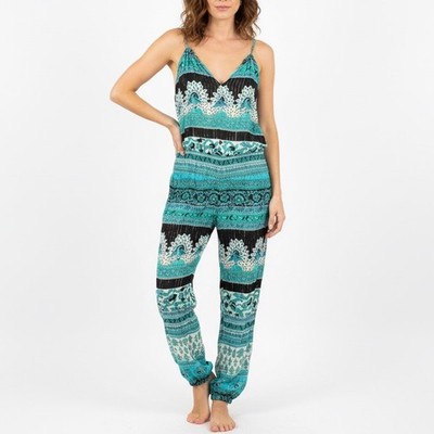 Calypso St Barth Jumpsuit XS Blue Black Paisley Print Spaghetti Strap