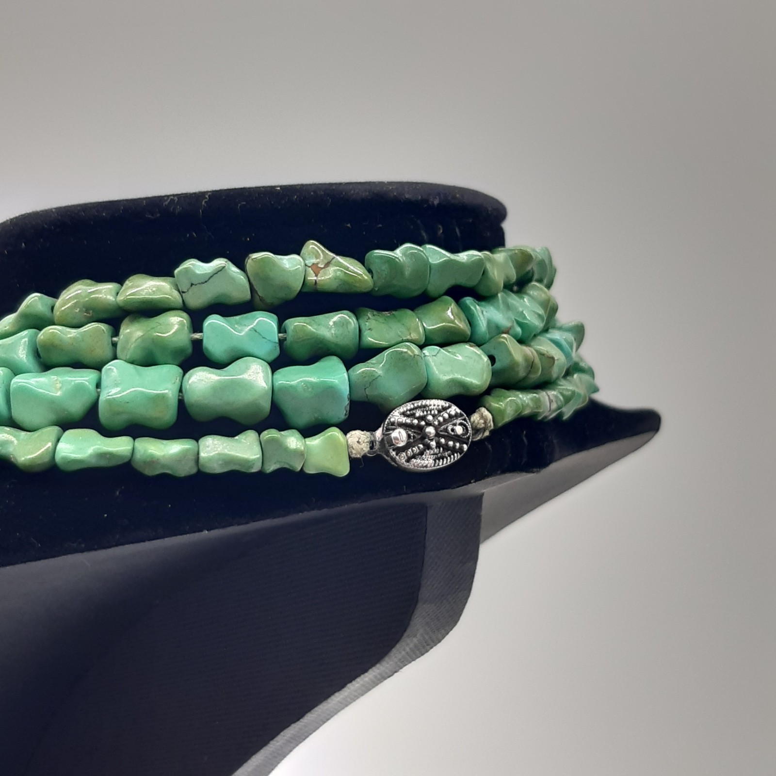 Vintage Turquoise Nugget Necklace 4 Strand Multi Layer Sterling Silver Clasp image 5