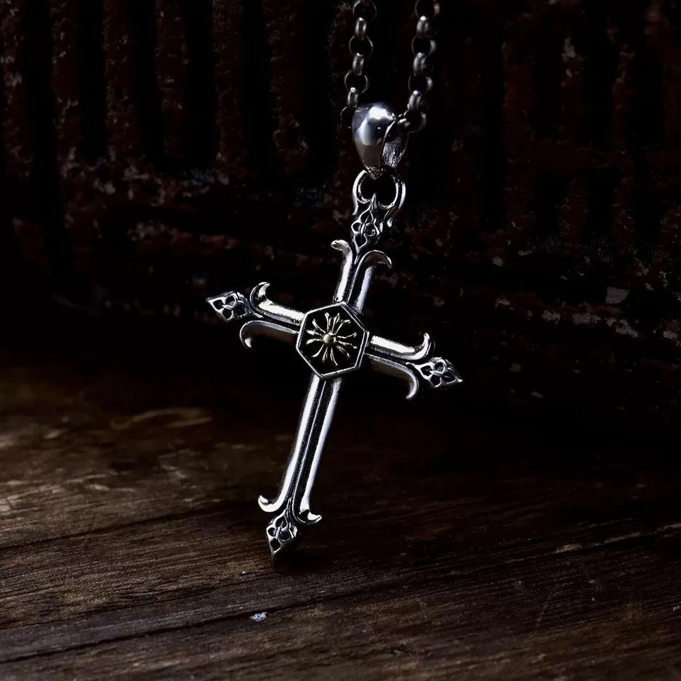 Colgante Cruz Acampanada Plata de Ley 925 Sólida Joyería Gótica Victoriana  Foto 2 de 4