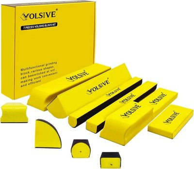 VOLSIVE 7pcs Hand Sanding Block Set Hook & Loop Auto Body Paint Yellow