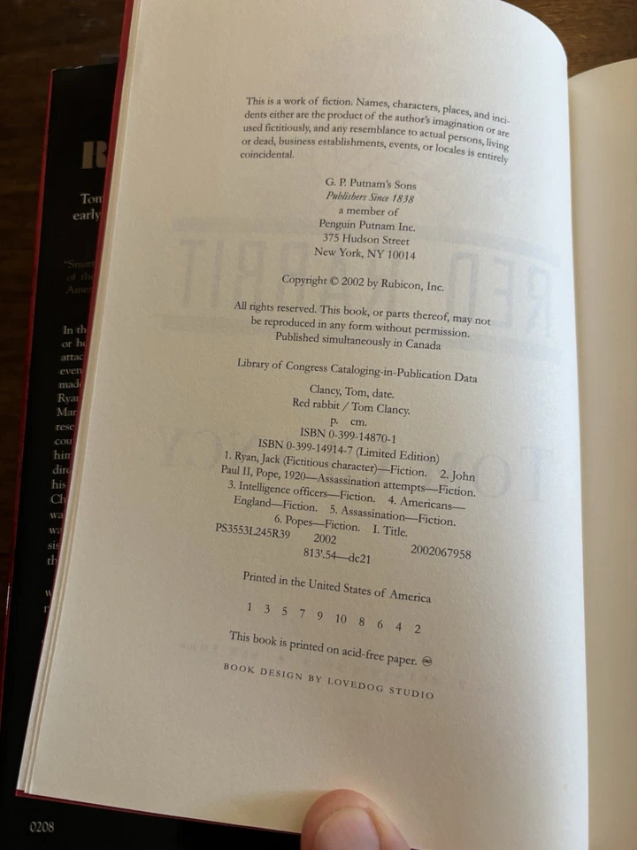 SIGNED Red Rabbit Tom Clancy 1st Printing First Edition 2002 HCDJ w/ COA Foto 3 de 4