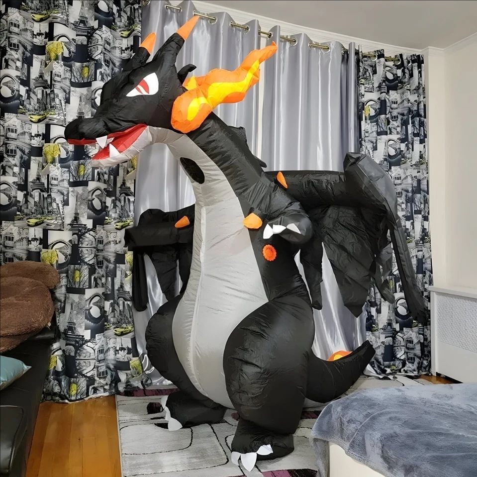 Inflatable Fire Breathing Dragon Costume Halloween Blow Up Flame Dinosaur Outfit image 5