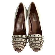 Valentino Garavani Rockstud Cream Leather Mesh Cage Pumps Heels Size 39